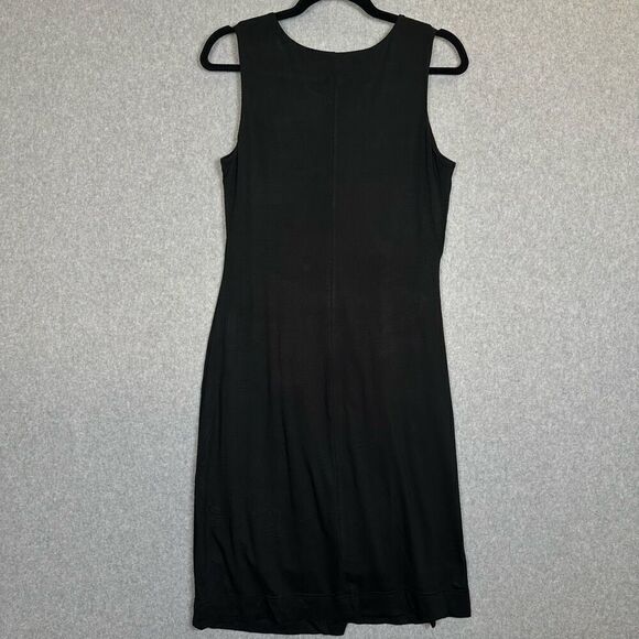 Garnet Hill Womens Size 8 Twist Front Midi Shift Dress Black Sleeveless Stretch - Picture 8 of 9